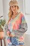 BiBi V Neck Tie Dye French Terry Top with Shiny