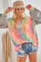 BiBi V Neck Tie Dye French Terry Top with Shiny