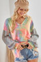BiBi V Neck Tie Dye French Terry Top with Shiny