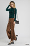 Umgee Velvet Pleated Wide Leg Pants