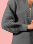 SO ME Half Zip Raglan Balloon Sleeves Ribbed Sweater