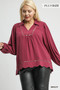 Umgee Full Size Linen Scallop Hem Blouse with Contrast Trim Plus Size