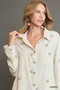 Umgee Linen Blend Fitted Shirt with Ribbon Embroidery Details