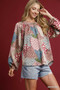 Umgee Boho Feather Print Peasant Blouse