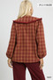 Umgee Full Size Plaid Ruffle Collar Blouse Plus Size