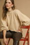 Umgee Textured Long Sleeve Sweater with Ribbed Trim