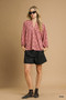 Umgee Corduroy Bow Print Balloon Sleeve Blouse