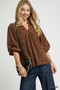 Umgee Corduroy Bow Print Balloon Sleeve Blouse