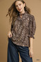 Umgee Leopard Print Ruffle Neck Blouse