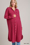 Umgee Cotton Gauze Button Down Shirt Dress