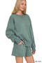 Zenana Fleece Long Sleeve Sweatshirts & Shorts Set