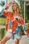 BiBi Floral Woven Tiered V Neck Top