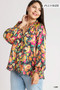 Umgee Full Size Satin Paisley Ruffle Neck Button-Up Shirt Plus Size