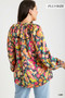 Umgee Full Size Satin Paisley Ruffle Neck Button-Up Shirt Plus Size