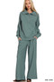 Zenana Ribbed High Neck Half Zip Pullover & Pants Set