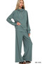 Zenana Ribbed High Neck Half Zip Pullover & Pants Set