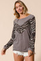BiBi Sweater Knit Top With Leopard V Shape Block
