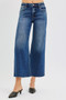 RISEN Full Size Mid Rise Crop Wide Raw Cut Hem Jeans Plus Size