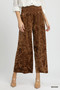 Umgee Velvet Smocked Waistband Wide Leg Pants