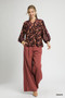 Umgee Floral Velvet Blouse with Balloon Sleeves