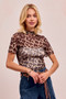 BiBi High Neck Leopard Mesh Short Sleeves Top