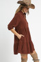 Umgee Tiered Corduroy Mini Dress with Balloon Sleeves