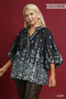 Umgee Full Size Floral Vine Print Blouse with Balloon Sleeves Plus Size