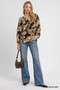 Umgee Autumn Leaf Print Balloon Sleeve Blouse