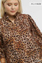 Umgee Full Size Leopard Print Ruffle Neck Blouse Plus Size