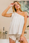 BiBi Cotton Span Knit With Tied Ribbon One Shoulder Top