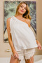 BiBi Cotton Span Knit With Tied Ribbon One Shoulder Top