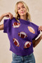 BiBi Gameday Sequin Football Patches Rib Banded Sweater