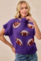 BiBi Gameday Sequin Football Patches Rib Banded Sweater