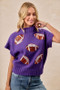 BiBi Gameday Sequin Football Patches Rib Banded Sweater