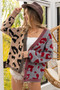 BiBi Leopard Color Block Button Down Sweater Cardigan