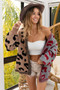 BiBi Leopard Color Block Button Down Sweater Cardigan