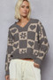 POL V-Neck Heart Pattern Checkered Sweater