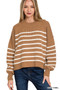 Zenana Exposed Seam Striped Oversized Sweater