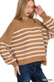 Zenana Exposed Seam Striped Oversized Sweater
