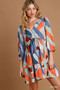 Umgee Abstract V-Neck Tiered Printed Dress