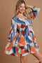 Umgee Abstract V-Neck Tiered Printed Dress
