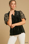 Umgee Full Size Velvet Embroidered Sleeve Blouse Plus Size