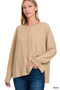 Zenana Ribbed Center Seam Dolman Sleeve Hi Low Sweater