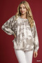 Umgee Full Size Metallic Fabric Blouse with Balloon Sleeves Plus Size