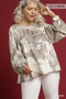 Umgee Full Size Metallic Fabric Blouse with Balloon Sleeves Plus Size