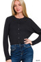 Zenana Button-Front Crewneck Long Sleeve Cropped Cardigan