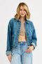 RISEN Oversized Cargo Pocket Denim Jacket with Cuffed Sleeves