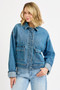 RISEN Oversized Cargo Pocket Denim Jacket with Cuffed Sleeves
