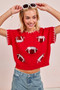 BiBi Gameday Sequin Football Embroidered Stitch Sweater