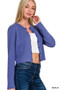 Zenana Button-Front Crewneck Long Sleeve Cropped Cardigan